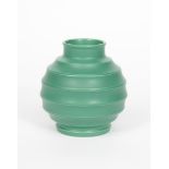 A Wedgwood Pottery vase designed by Keith Murray, ribbed spherical form, covered in a Matt Green