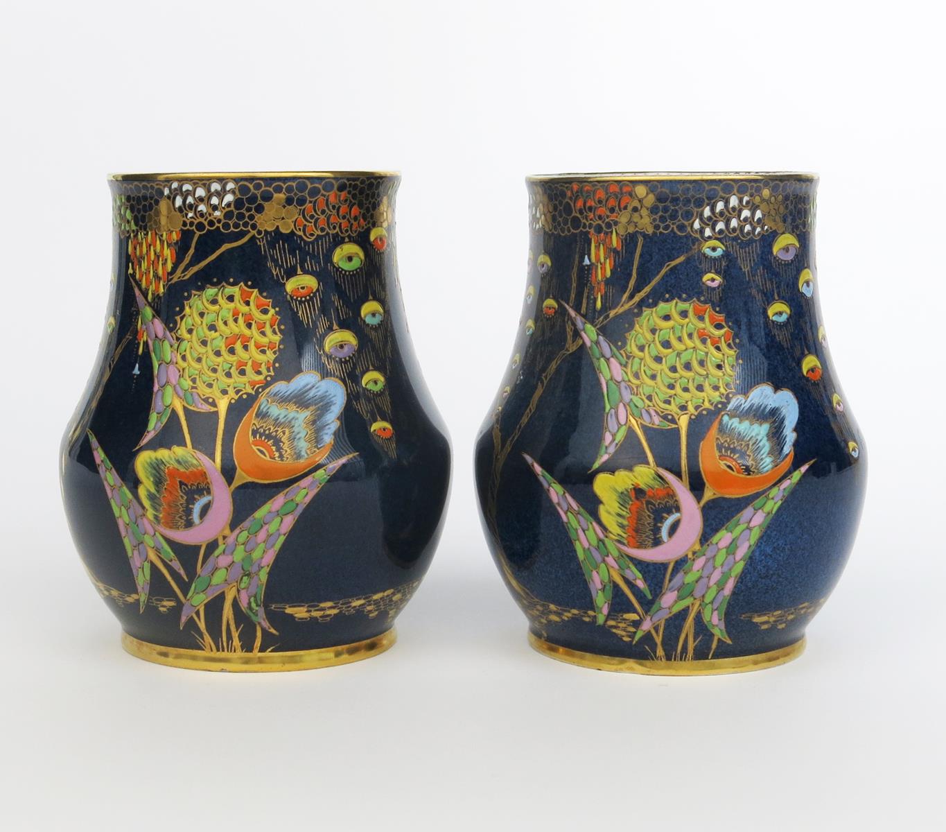 'Devil's Copse' a pair of Carlton Ware vases, pattern no.3787, printed and enamelled in colours