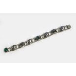 A Georg Jensen silver and chrysoprase link bracelet designed by Georg Jensen, model no.14, cast with