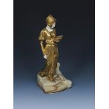 Dominique Alonzo The Lecture a gilt bronze and ivory figure of a medieval maiden gazing at an open