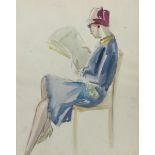 ‡ Dorte Clara Dodo Burgner (1907-1998) Seated Lady Reading pencil and ink wash on paper unsigned