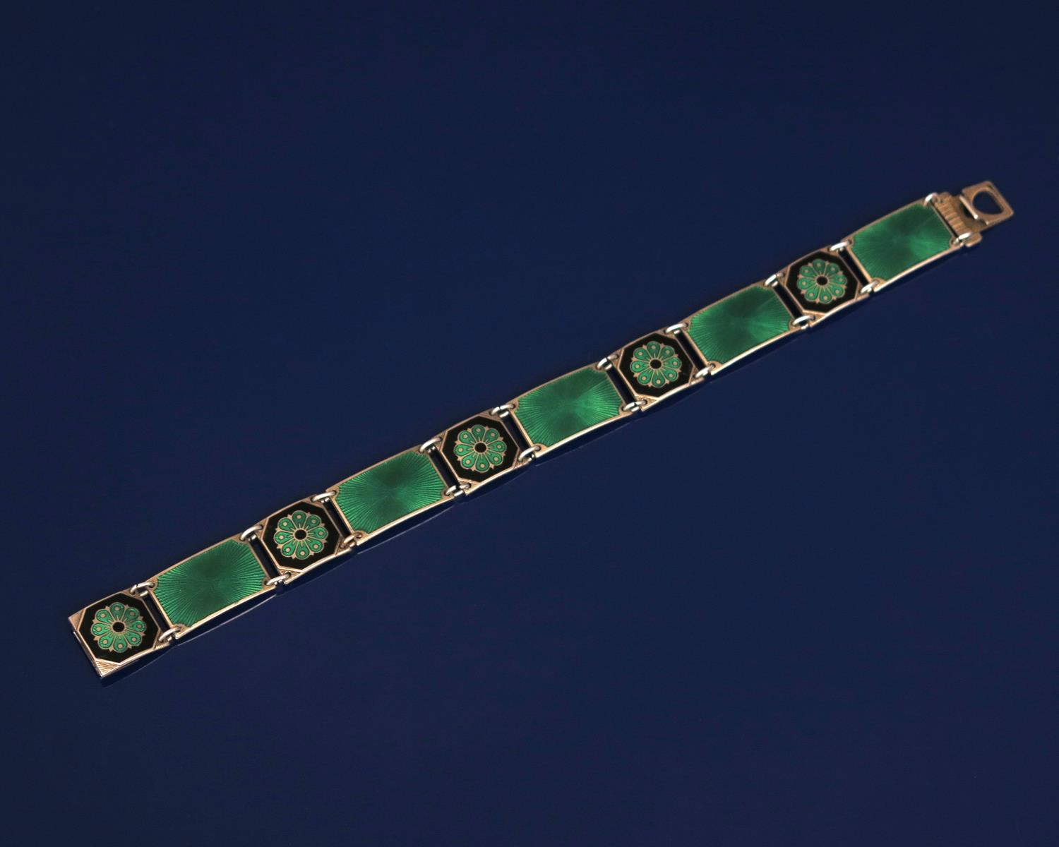 A David Anderson silver and enamel link bracelet, rectangular links enamelled with stylised flower - Image 2 of 2