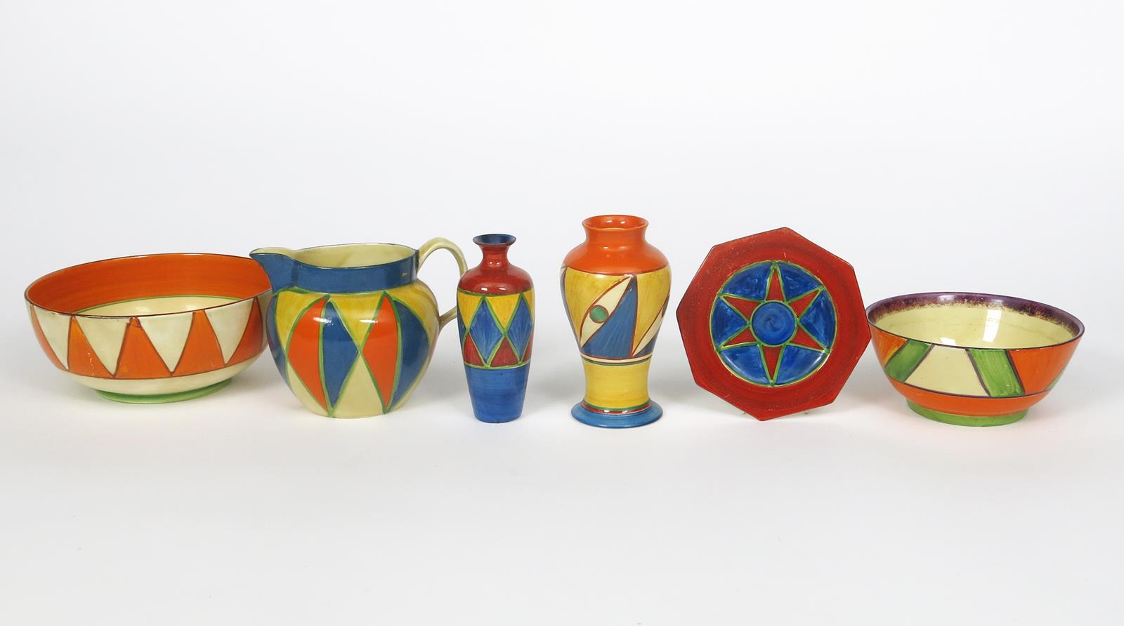 'Original Bizarre' a Clarice Cliff Mei Ping vase, painted with a geometric band between orange and - Image 2 of 2