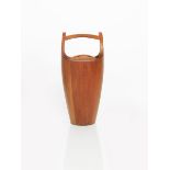 A Dansk teak ice bucket and cover designed by Jens Quistgaard, tall, slender, flaring form with