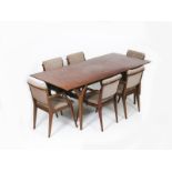 A Heal's Kevasinga (African) rosewood veneer D5519 dining table and six chairs designed by