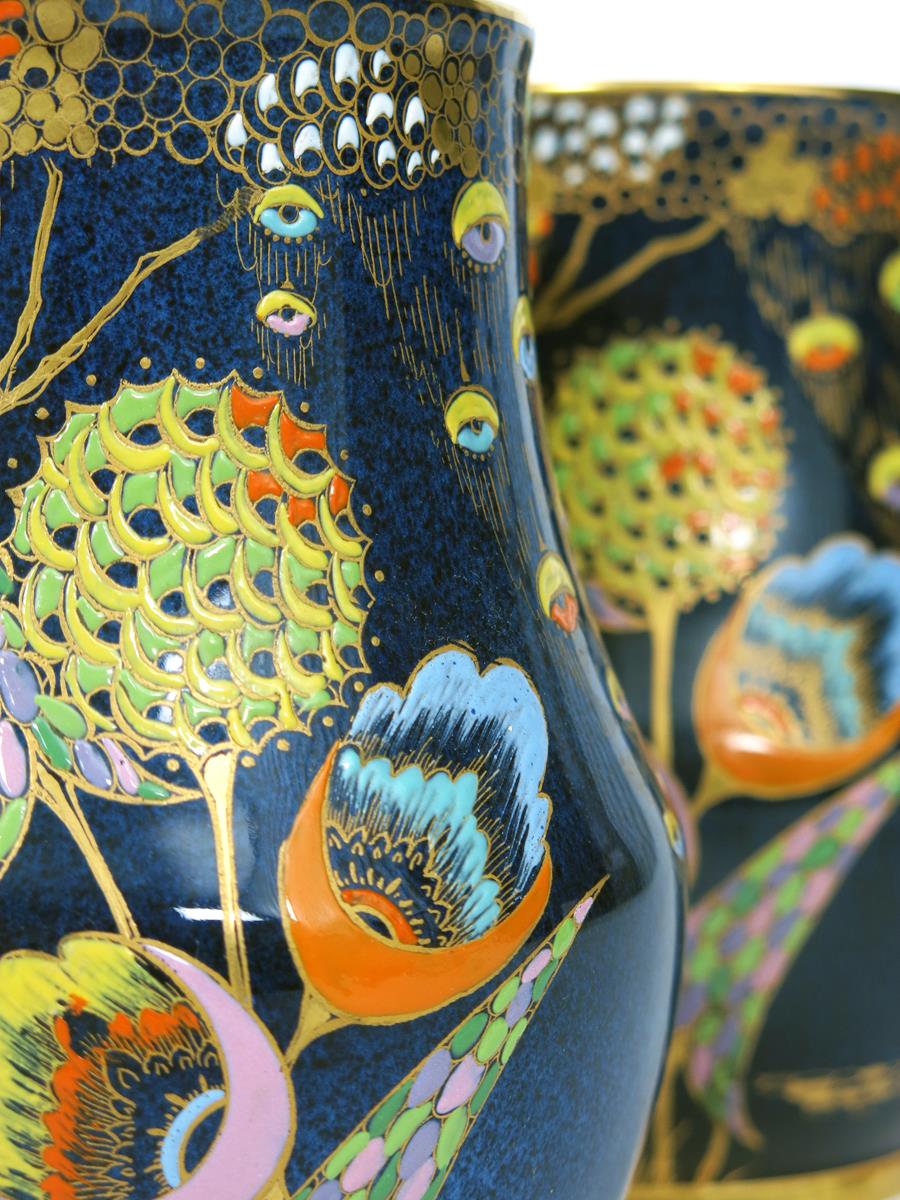 'Devil's Copse' a pair of Carlton Ware vases, pattern no.3787, printed and enamelled in colours - Image 3 of 3