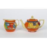 'Melon' a Clarice Cliff Fantasque Bizarre Athens teapot and cover, painted in colours between