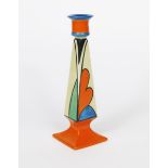 'Double V' a Clarice Cliff Fantasque Bizarre Octagonal candlestick, painted in colours between