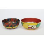 'Branch and Squares' a Clarice Cliff Bizarre bowl, painted in colours between red and yellow