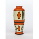 'Diamond Bands' a Clarice Cliff Bizarre 186 vase, painted in colours between orange bands, printed