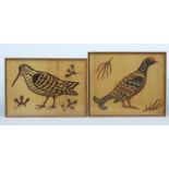 Thomas Whalen R.S.A (1903-1975) Woodcock and Grouse two carved spruce and teak wood panels with