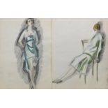 ‡ Dorte Clara Dodo Burgner (1907-1998) Woman in a Green Dress pencil and watercolour on paper, and