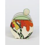 'Honolulu' a Clarice Cliff Fantasque Bizarre Bon Jour preserve pot and cover, painted in colours,