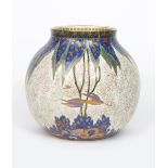 'Tree and Swallow' a Carlton Ware vase, model no.3281, ovoid with collar rim, printed and painted in