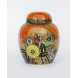 'Sunflower Geometric' a Carlton Ware ginger jar and cover, pattern no.3334, printed and painted in