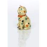 'Laughing Cat' a Clarice Cliff Bizarre figure, modelled seated and wearing a bow tie, painted with
