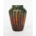 A Moncrieff's Monart Ware vase, shape F, shouldered form, orange glass with green and ochre pulled