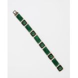 A David Anderson silver and enamel link bracelet, rectangular links enamelled with stylised flower