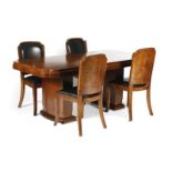 An Art Deco Epstein walnut veneer dining room suite for four, comprising dining table, four chairs