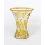 A Webb Cameo Fleur glass vase, waisted cylindrical clear glass with textured finish, overlaid in