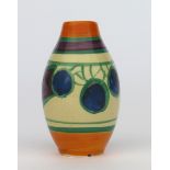 'Cherry' a Clarice Cliff Fantasque Bizarre miniature vase, swollen cylindrical form, painted in