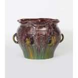 A large Linthorpe Pottery vase with loop handles designed by Dr Christopher Dresser, shape no.881,