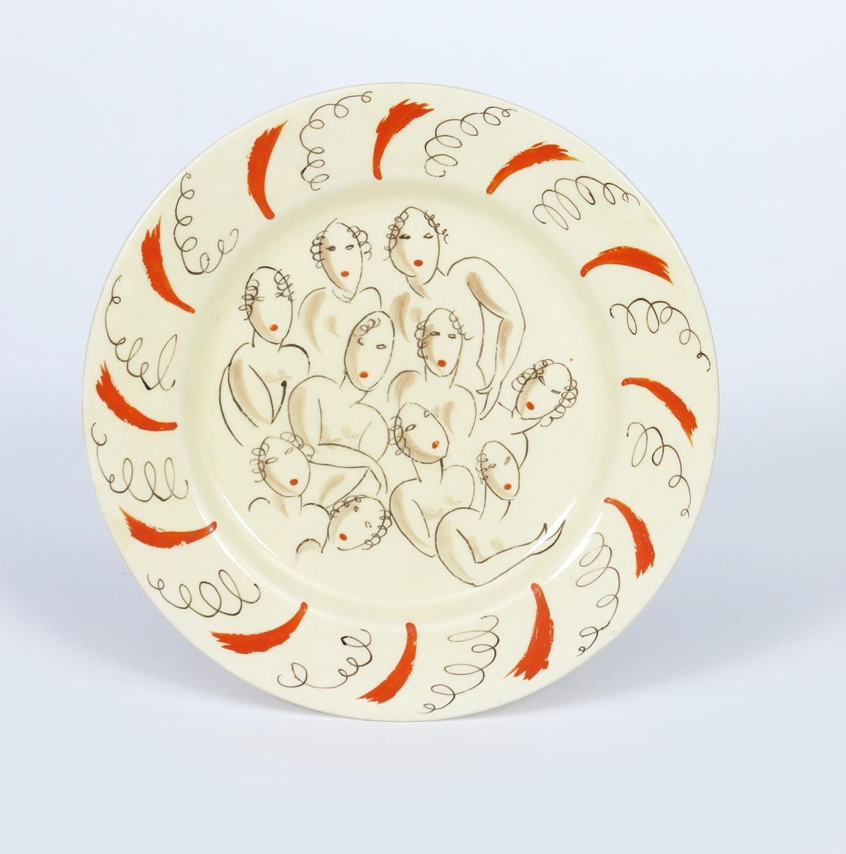 A Clarice Cliff Bizarre side plate designed by Dame Laura Knight, from the Circus service,