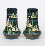 A pair of Foley Intarsio vases designed by Frederick Rhead, pattern no.3159, tapering cylindrical