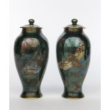 A pair of Carlton Ware Armand Lustre vases and covers, baluster form, printed and enamelled in