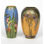 A Fielding's Crown Devon vase, pattern no.2208, shouldered cylinder form, printed and painted with a