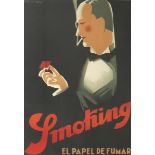 Francesco Fabregas Smoking El Papel de Fumar, lithographic poster on paper, framed signed in the