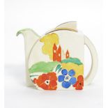 'Alton' a Clarice Cliff Bizarre Stamford teapot and cover, painted in colours, printed factory