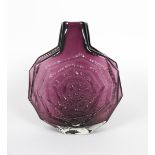 A rare Whitefriars Aubergine glass Banjo vase designed by Geoffrey Baxter, moulded form, unsigned,