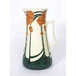 A Minton's Pottery Secessionist ewer designed by Leon Solon and John Wadsworth, waisted