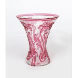 A Webb Cameo Fleur glass vase, waisted cylindrical clear glass with textured finish, overlaid in