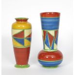 'Original Bizarre' an early Clarice Cliff vase, shape no.119, ovoid with tall flaring cylindrical
