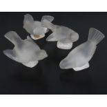 'Colereux' 'Moqueuer' and 'Hardi' 3 Lalique frosted glass bird table centrepieces originally