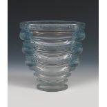 'St Marc' no. 10-934 a Lalique blue stained glass vase designed by Rene Lalique, etched R.