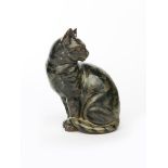 Charles Vyse (1882-1971) Seated Tabby Cat, stoneware, modelled alert and looking backwards,