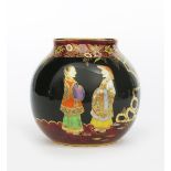 'Mandarin's Chatting' a Carlton Ware ovoid vase, pattern no.3653, ovoid with collar rim, printed and