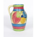 'Pastel Melon' a Clarice Cliff Fantasque Bizarre single-handled Lotus jug, painted in colours