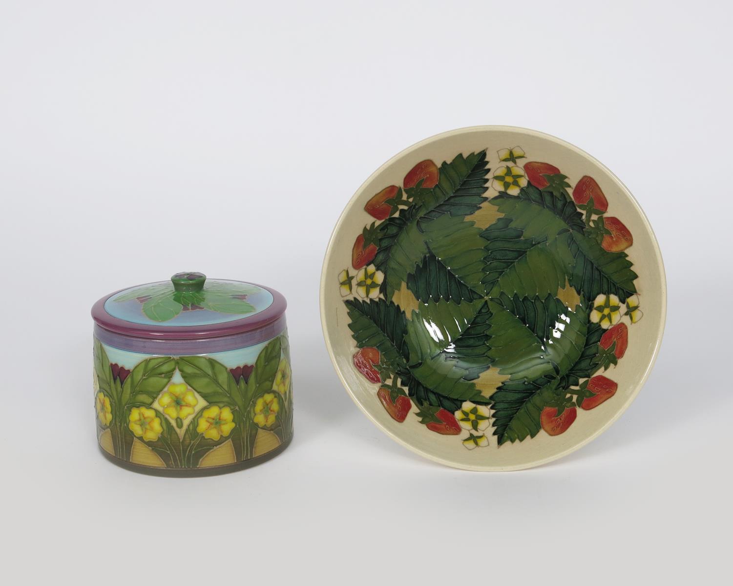 'Primula' a Dennis China Works box and cover designed by Sally Tuffin, dated 2001, cylindrical,
