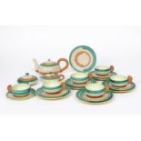 A Modernist La Casa dell' Arte stoneware tea set for six, decorated with a geometric design in