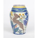 A Poole Pottery Leaping Gazelle vase designed by Truda Carter, painted by Gwendoline Selby,