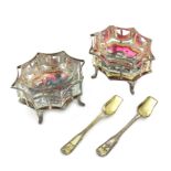 A pair of George III silver salt cellars, by Thomas Wallis, London 1802, oval bat-wing form, wire-