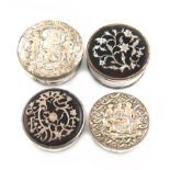 λA small collection of four George III old Sheffield plated boxes, unmarked, circa 1765, circular