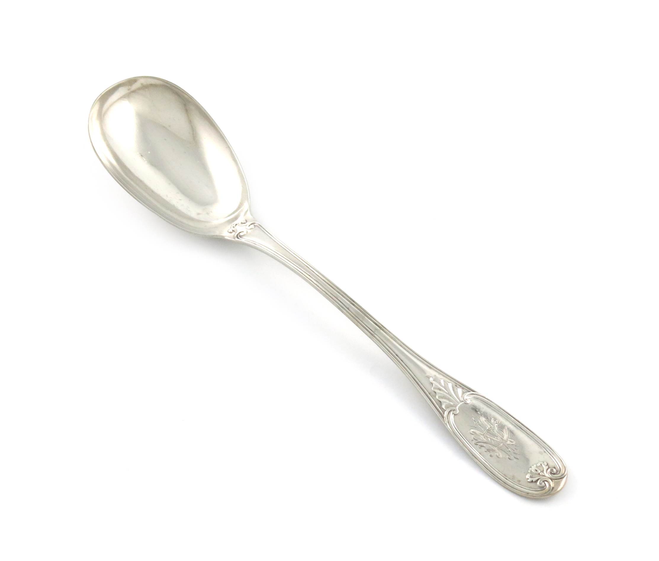 A Victorian silver Wellington pattern serving spoon, by George Adams, London 1851, the terminal with