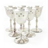 A set of six modern silver goblets, by Sterling Silverware Ltd, Sheffield 1976, tapering circular