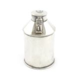 A Victorian silver tea canister, by Edmund Bennett, London 1886, modelled as a milk churn, the