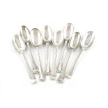 A collection of eight Queen Anne/George I silver Hanoverian pattern tablespoons, various dates and